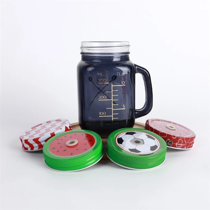 Custom mason jars with lids and straws